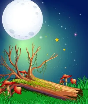 Scene with fullmoon over the garden Ilustração Stock