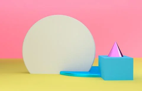 Scene with geometrical forms, minimal abstract  background,3D render Stock Illustration