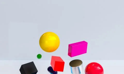 Scene with geometrical forms, minimal abstract  background,3D render Stock Illustration