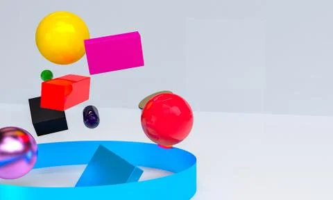 Scene with geometrical forms, minimal abstract  background,3D render Stock Illustration