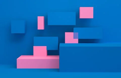 Scene with geometrical forms, minimal abstract  background,3D render Stock-Illustration