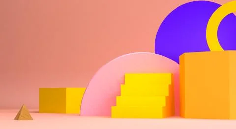 Scene with geometrical forms, minimal abstract  background,3D render Stock Illustration