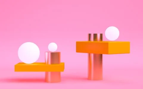 Scene with geometrical forms, minimal abstract  background,3D render Stock Illustration