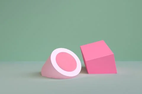 Scene with geometrical forms, minimal abstract  background,3D render Stock Illustration