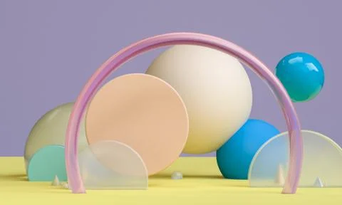 Scene with geometrical forms, minimal abstract  background,3D render Stock Illustration
