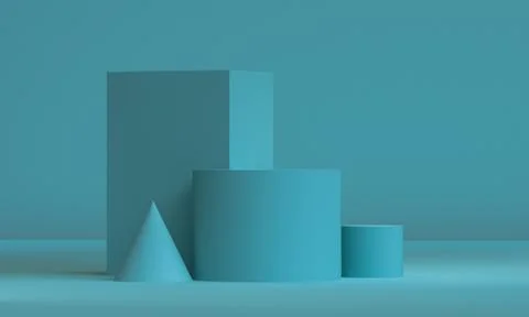 Scene with geometrical forms, minimal abstract  background,3D render Stock Illustration