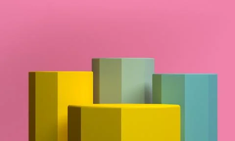 Scene with geometrical forms, minimal abstract  background,3D render Stock Illustration