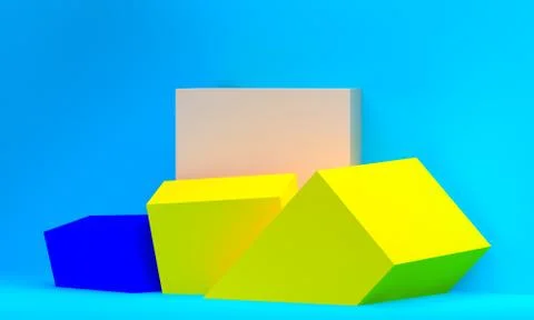 Scene with geometrical forms, minimal abstract  background,3D render Stock Illustration