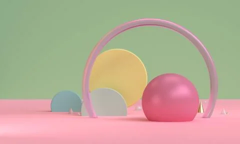 Scene with geometrical forms,  minimal background, 3D render.. Stock Photos
