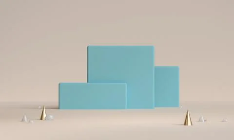 Scene with geometrical forms,  minimal background, 3D render.. Stock Photos