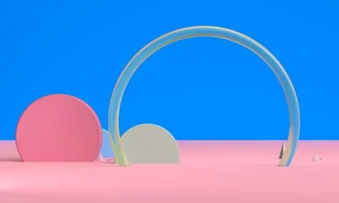 Scene with geometrical forms,  minimal background, 3D render.. Stock Photos