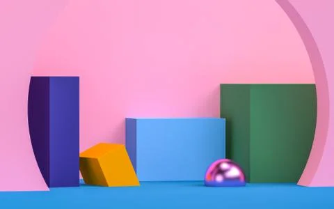 Scene with geometrical forms,  minimal background, 3D render.. 스톡 사진