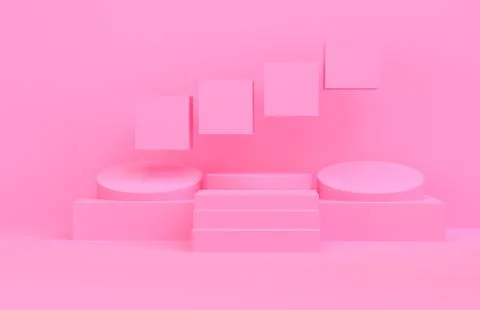Scene with geometrical forms,  minimal background, 3D render.. Stock Photos