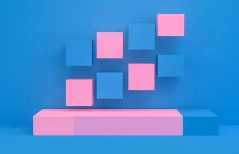 Scene with geometrical forms,  minimal background, 3D render.. 스톡 사진