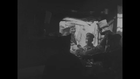 Scene of German prisoner eats and distribute food - 1918 Vídeo Stock 98959434