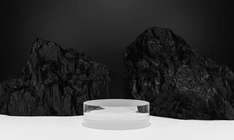 Scene with glass podium for mock up presentation in dark deep black color and Illustrazione stock