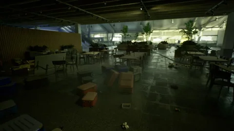 Scene of improvised shelter with fragile hope amidst tense environment Stock Footage 330172653