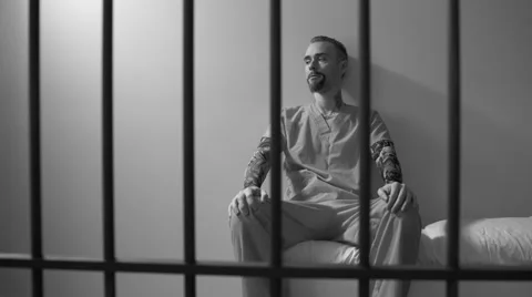 Scene inside of a jail or prison (B/W Version) Stock Footage 60574468