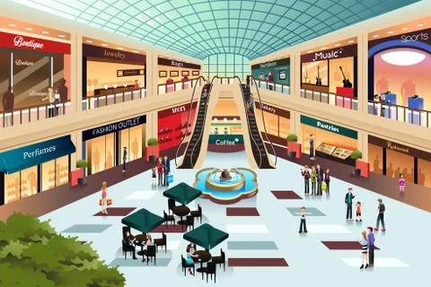 Scene inside shopping mall Illustrazione stock