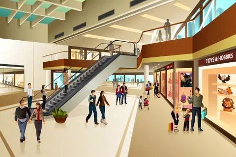 Scene Inside Shopping Mall Stock Illustration