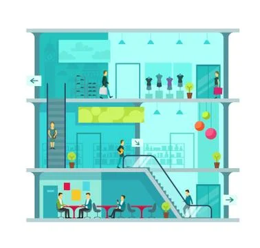 Scene inside shopping mall vector illustration Illustrazione stock