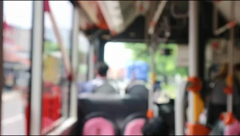 Scene inside a tram, bus, subway,moving on the road .Defocus.Video blurred Stock Footage 303571042