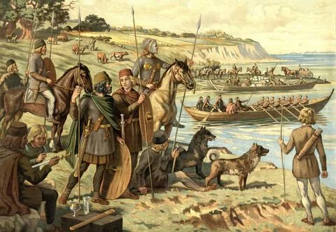 A scene from the Iron Age or the Migration Period (c. 400-600 AD) in Stock Illustration