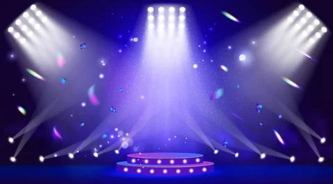 Scene light effect. Background spotlight. Music award. Sparkle star stage. .. Illustrazione stock