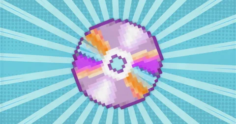 Scene load triggers pixel-art disc rotating clockwise each second over stripes Stock Footage 315525742