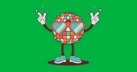 On scene loading, disco ball wearing heart shades floating and pulsing aura Stock Footage 317213040