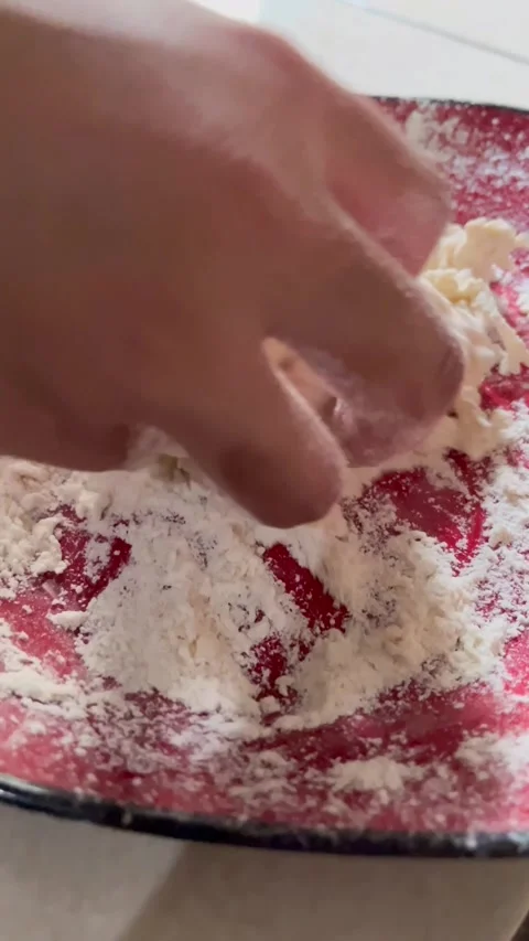 A scene of making crispy mushrooms. Coating the mushrooms with flour. Stock Footage 322787219