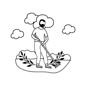 Scene of man with rake, tool of garden Stock Illustration