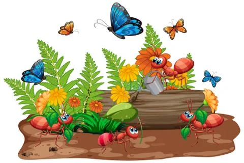 Scene with many bugs in the garden Stock Illustration