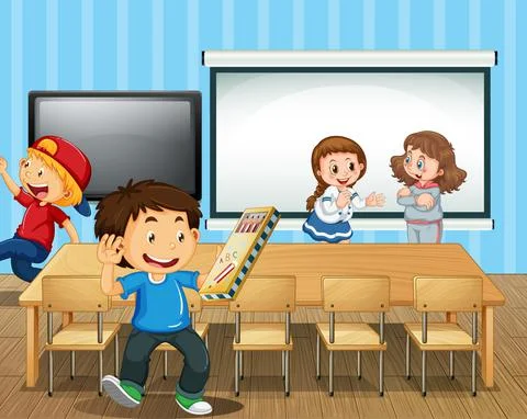 Scene with many students in the classroom 스톡 일러스트