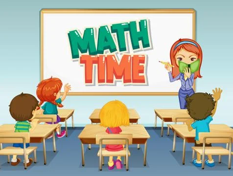 Scene with math teacher teaching in classroom Stock Illustration