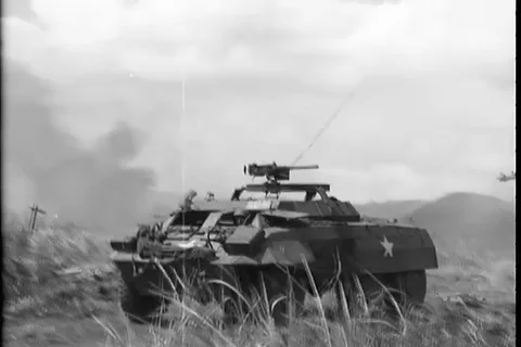 Scene of military tanks attack enemy positions - Stock Footage 112179810