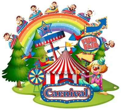Scene with monkeys having fun at the carnival on white background Stock-Illustration
