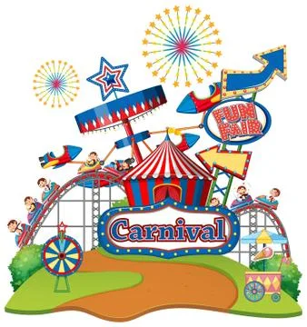 Scene with monkeys having fun at the fair on white background Stock-Illustration