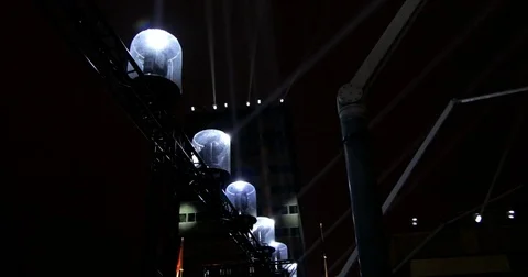 Scene with moving lights and light bundles in the sky, 4K Stock Footage 82391381