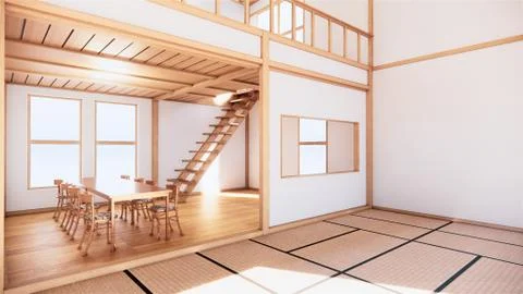 Scene multi function room ideas, japanese room interior design.3D rendering Stock Illustration