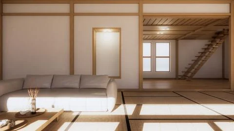 Scene multi function room ideas, japanese room interior design.3D rendering Stock Illustration
