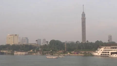 Scene of Nile River and Cairo Tower Video stock 82314782