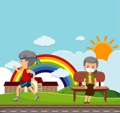 Scene with old people in the park Ilustração Stock