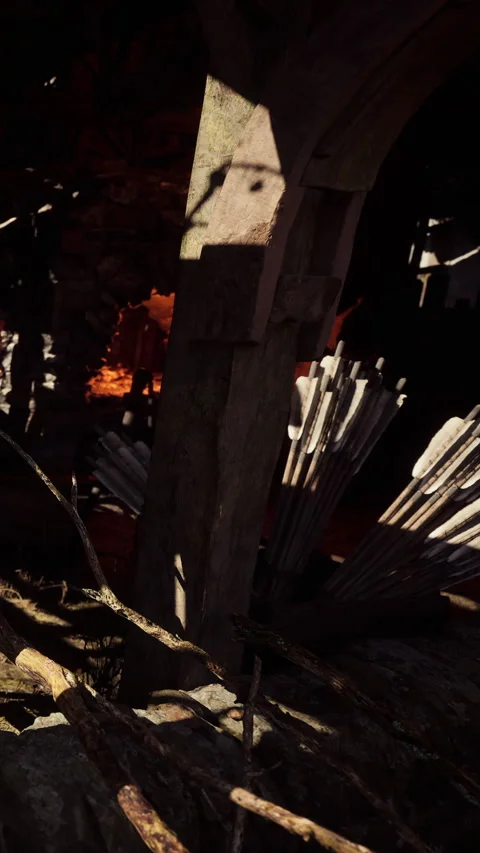 Scene of old ruins with broken pillars and sticks on the ground Stock Footage 339035324