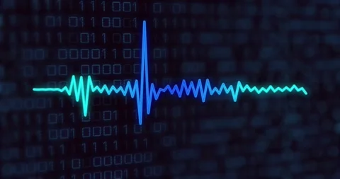 Scene opening with binary code, waveform oscillating, spiking and calming Stock Footage 318260467