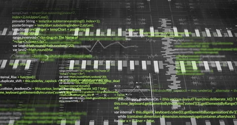 Scene opening initiating grid animating bars growing with labels scrolling code Stock Footage 312230015