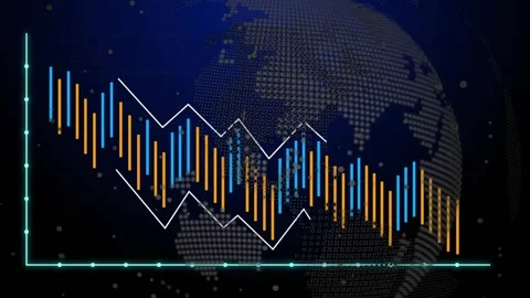 Scene opening launching bar chart growing, shifting and sliding under rotating Stock Footage 330591335