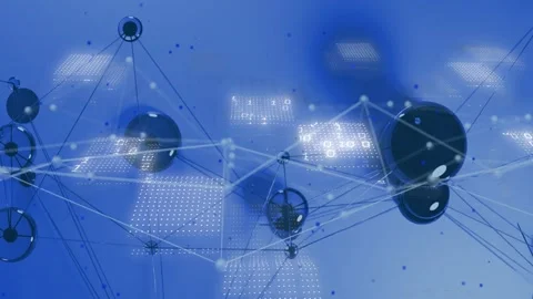 Scene opening sparking network shift, dark globes drifting, links glowing, data Stock Footage 329122042