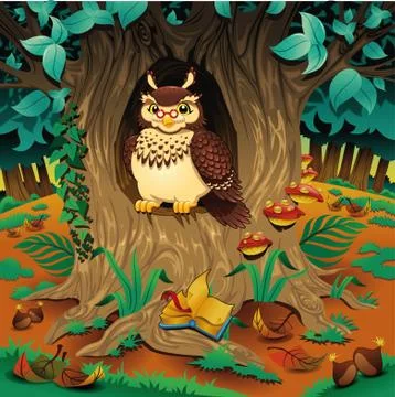 Scene with owl. Stock Illustration
