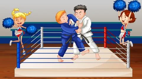 Scene with people fighting in the ring arena Stock Illustration